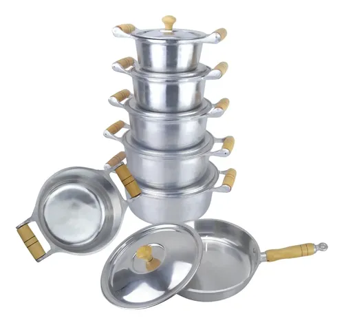 Conjunto Panelas Alumínio Batido Fundido + Frigideira Grossa Prateado