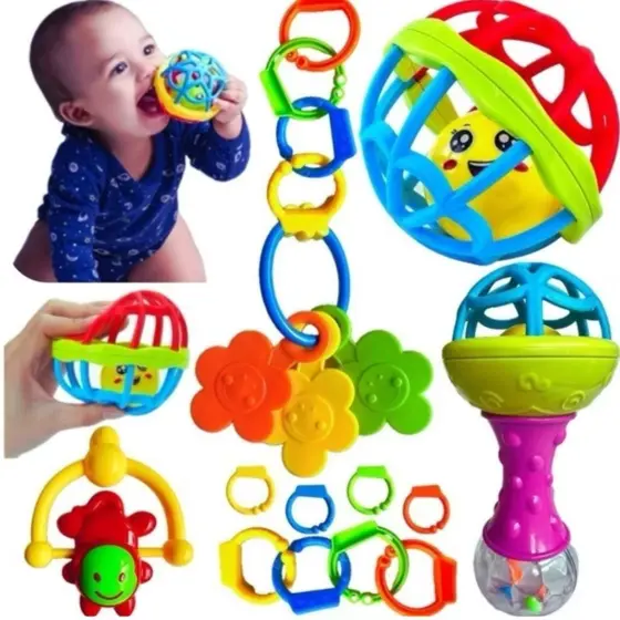 Kit chocalho mordedor infantil silicone 10 peças - IGMAX