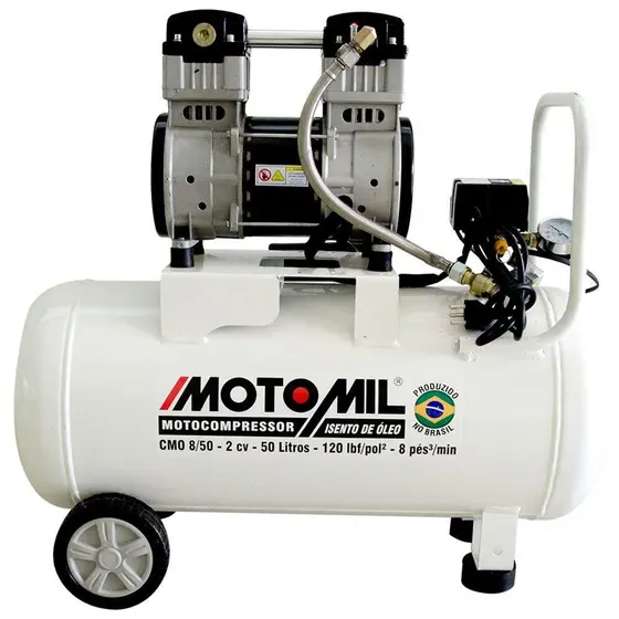 Motocompressor de Ar Isento de Óleo 8 Pés3/min 2,0HP 50 L - MOTOMIL