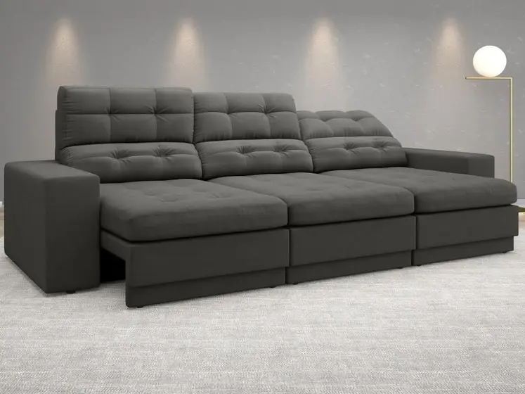 Sofá 4 Lugares Net Jobim Assento Retrátil e Reclinável Cinza 2,30m (L) - NETSOFAS