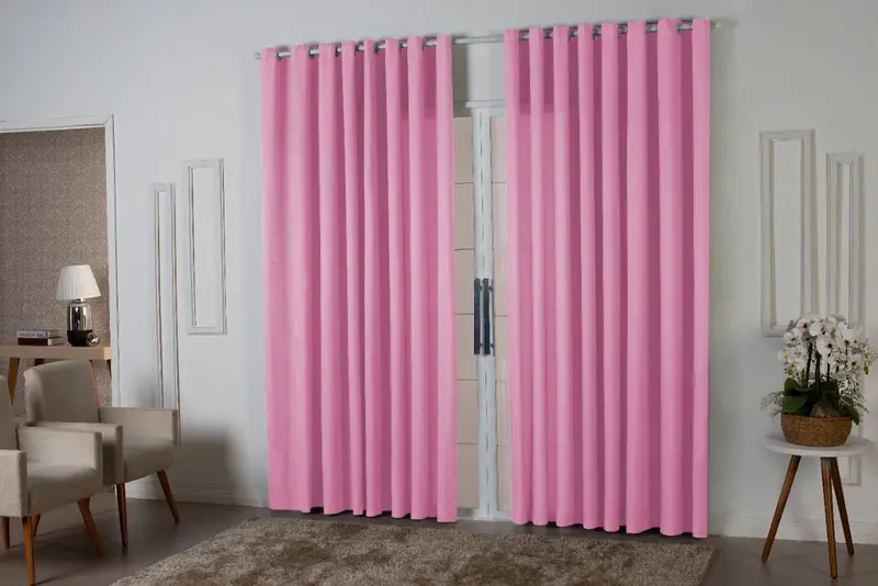 Cortina 3,00x2,20 Quarto Sala Escritorio Rosa - Sofisticada Moda Casa