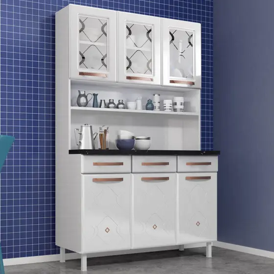 Armário de Cozinha Compacta de Aço Compacta Mirage New 6 Portas 3 Gavetas Branco - Pnr Móveis