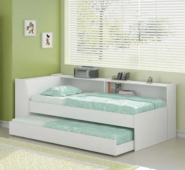 Cama Solteiro Bicama com Estante Ditália BB-28-29 Branco