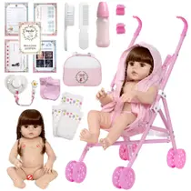 Boneca Reborn Com Roupão Carrinho Criança Passeio - Cegonha Reborn Dolls