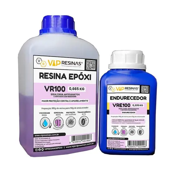 Resina Epóxi + Endurecedor UV VR100 1,000kg Baixa Espessura - Vip Resinas