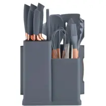 Kit Utensilhos De Cozinha Com 19 Peças Em Silicone Premium Preto - KItchen