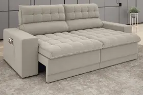 Sofá Omega 2,00m Assento Retrátil e Reclinável Velosuede Areia - NETSOFAS