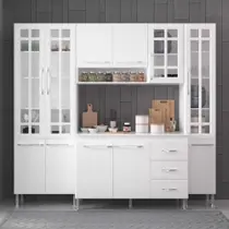 Cozinha Modulada Compacta Fidelitá Viena 4 Peças 225cm 11 Portas 3 Gavetas Com Tampo Branco - Fidelitá Móveis