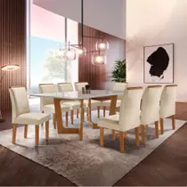 Conjunto Sala de Jantar Nápoles Tampo Vidro/mdf com 8 Cadeiras Luísa Smart Plus - Cel Móveis