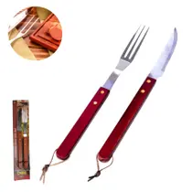 Garfo e faca para churrasco inox com madeira - DASSHAUS Presente Jogo Inoxidável Festa Churrasqueira