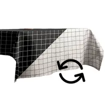 Toalha de Mesa Quadrada Dupla Face Quadriculada Grid Preto e Branco 1,40 x 1,40 - Millenia