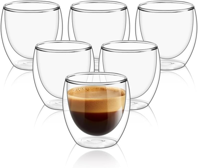 Conjunto com 6 Xícaras de 80ml Vidropara Café de Parede Dupla, Feito de Vidro Borossilicato