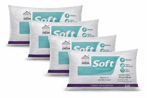 Travesseiro Soft Antialergico Fibra Siliconada Kit 4 Und - Arte & Cazza - Travesseiro Comum - Magazine Descoloucombr