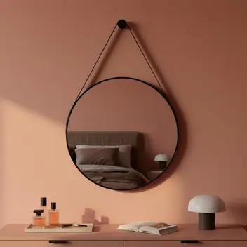 Espelho Decorativo Adnet Grande de Parede Redondo com Alça em Material Ecológico 60cm + Suporte - Rei dos Vidros - Espelho Decorativo