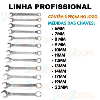 Jogo Kit De Chave Combinada Aço Carbono 6 À 22mm 12 Peças - STARTOOLS - Chave Combinada