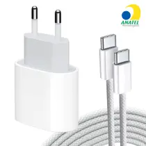 Carregador Turbo 20W com Cabo Tipo C Trançado Compatível iPhone 15 16 e 17 Pro e Max - Lehmox