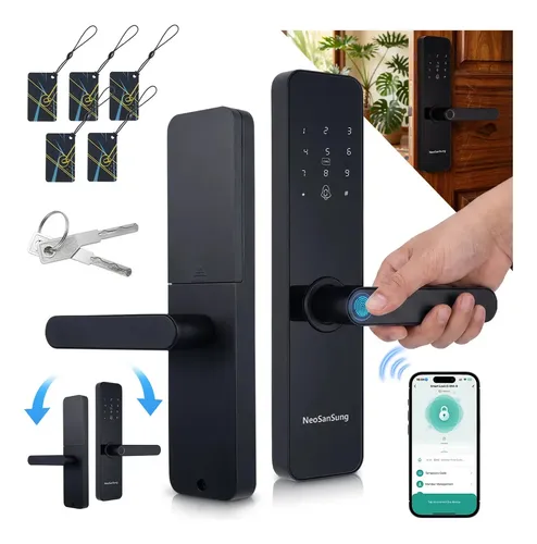 Fechadura Eletrônica Digital Tuya Com Biometria, Senha, Tag e Chave